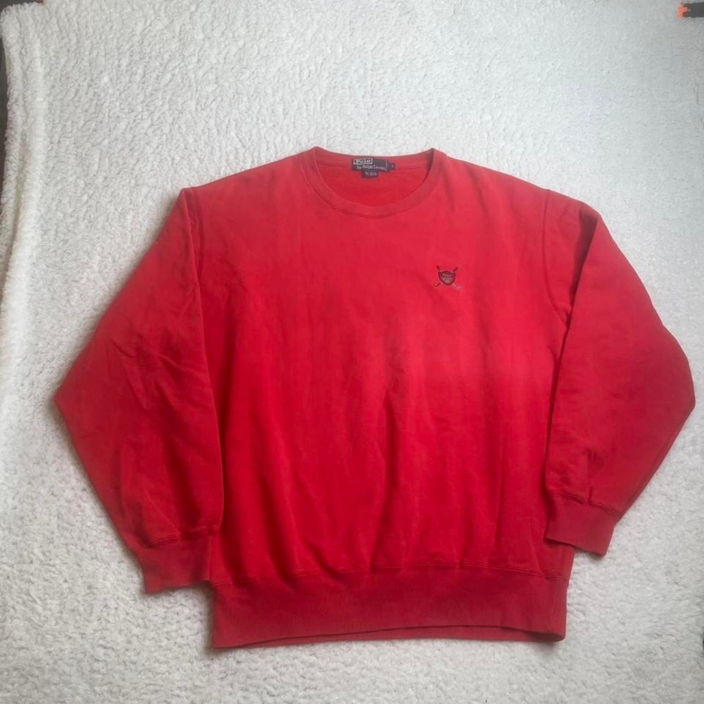 Vintage Poll Ralph Lauren mens red crew neck sweatshirt golf embroidered 90s‎ L
